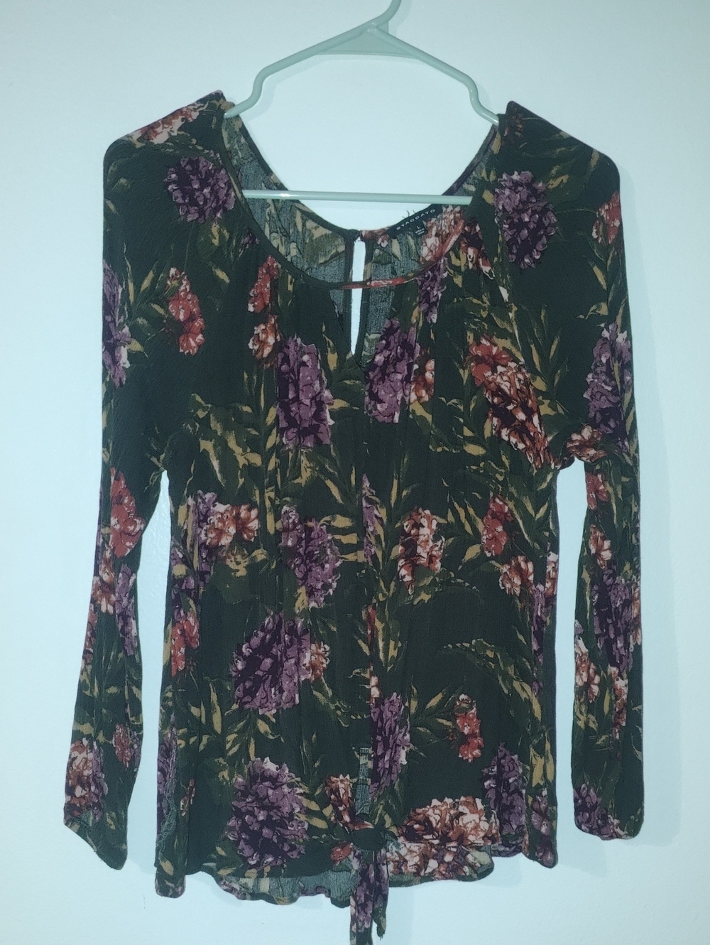 Staccato Olive Floral Tie-Front Long Sleeve Blouse
